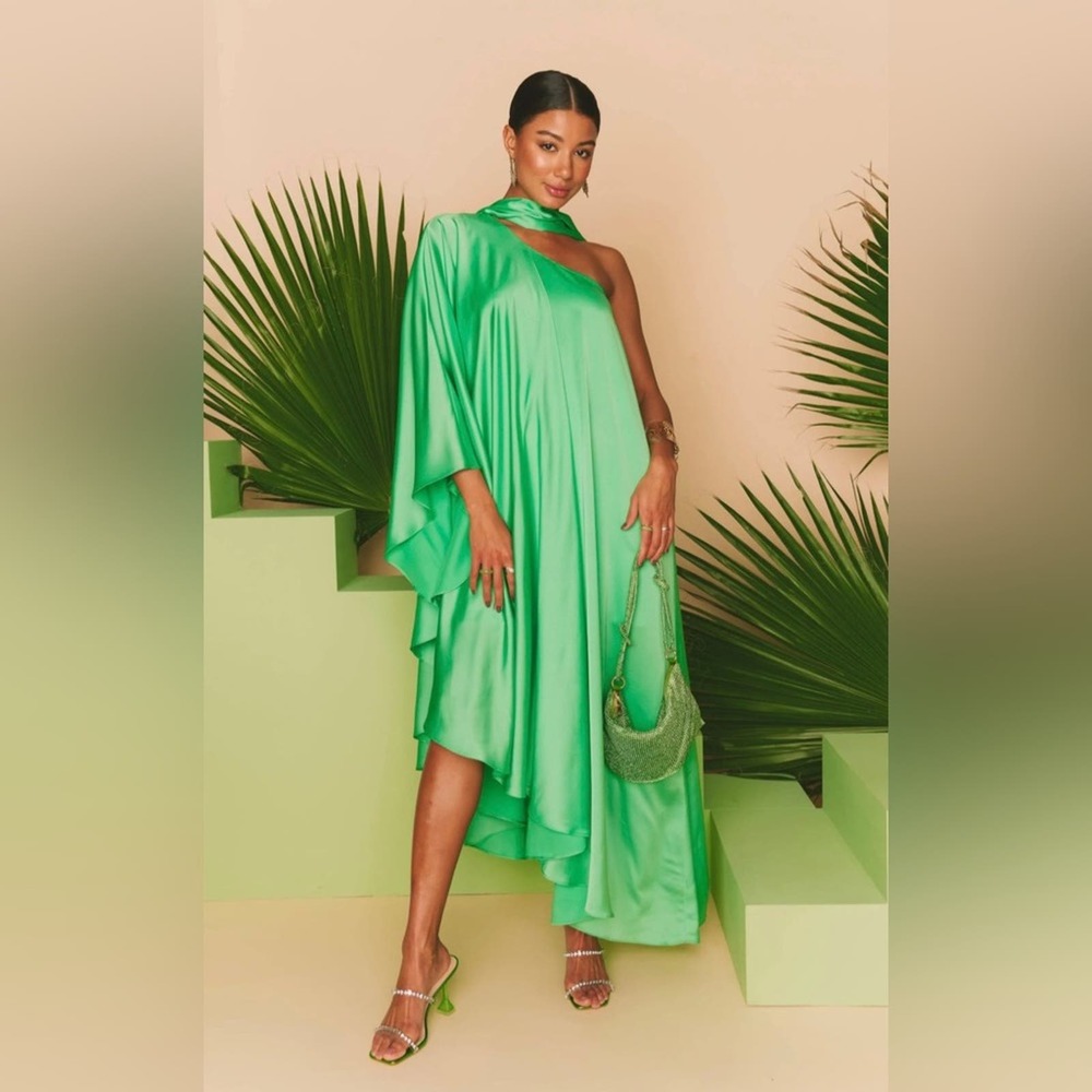 Show Me Your MuMu Rhea One Shoulder Dress Kiwi Green sz L